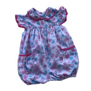 Vintage Floral Peter Pan Collar Bubble Romper With Pockets